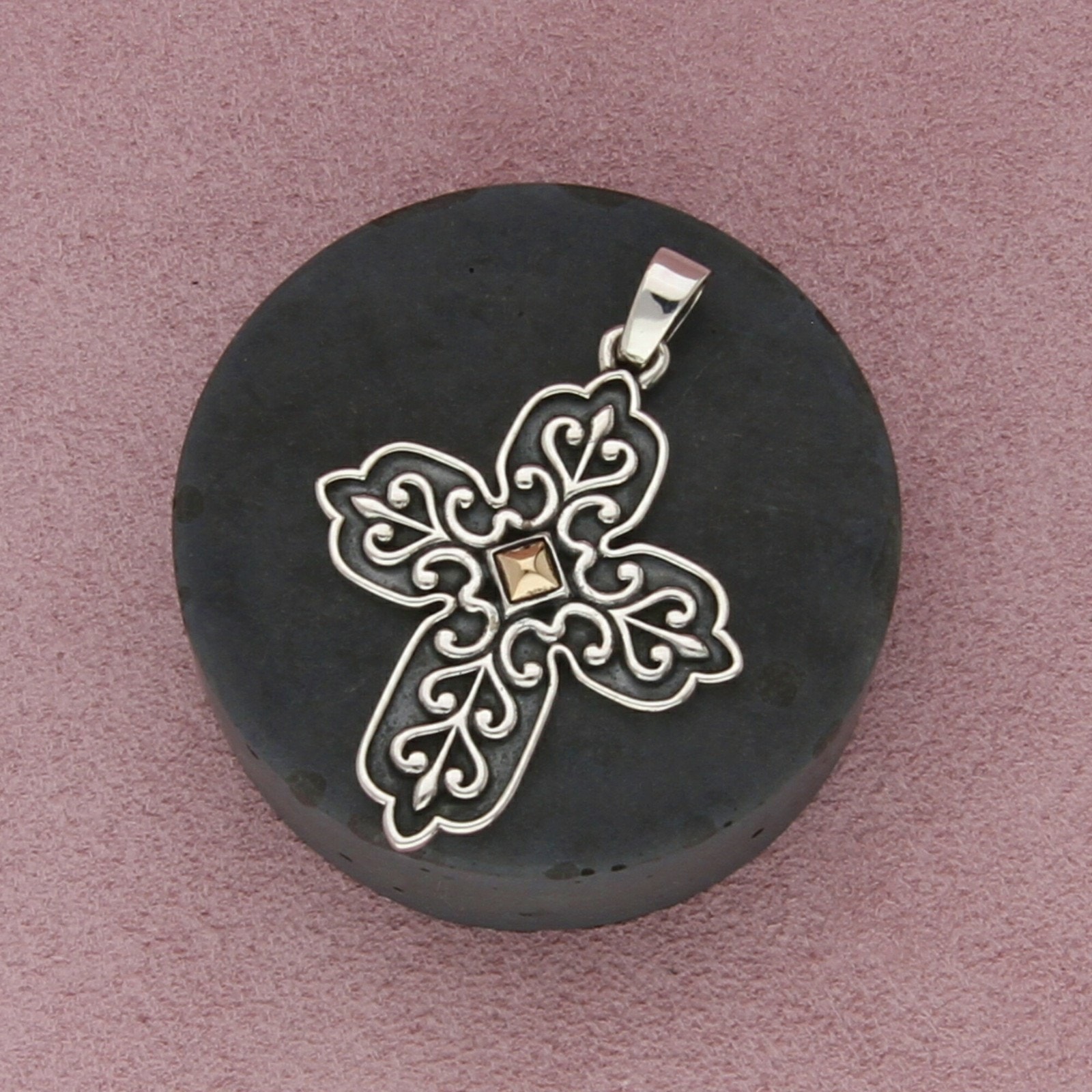 James Avery Sterling Silver 14k Gold Retired Ornate Scroll Cross Pendant 495$